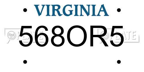 568OR5 Virginia License Plate