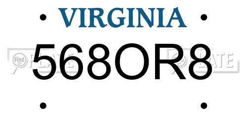 568OR8 Virginia License Plate