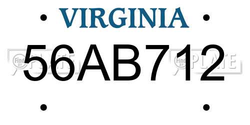 56AB712 Virginia License Plate