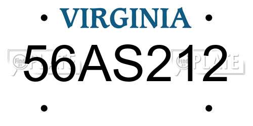 56AS212 Virginia License Plate