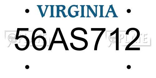 56AS712 Virginia License Plate
