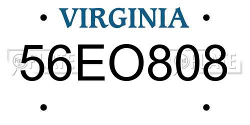 56EO808 Virginia License Plate