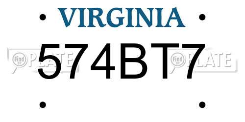 574BT7 Virginia License Plate