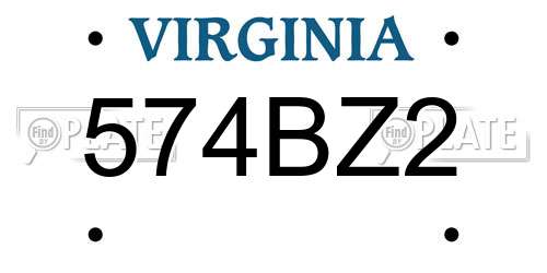 574BZ2 Virginia License Plate