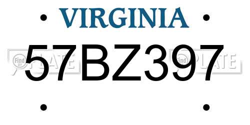 57BZ397 Virginia License Plate