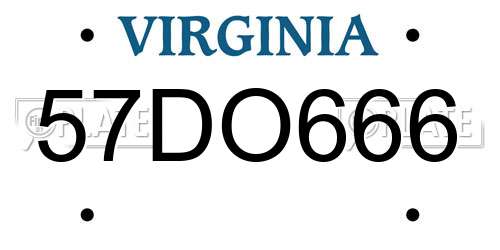 57DO666 Virginia License Plate