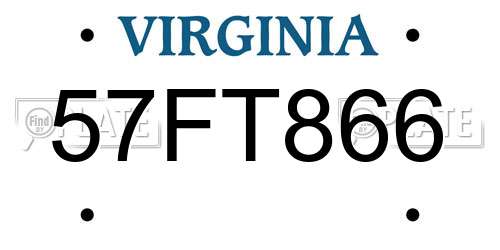 57FT866 Virginia License Plate
