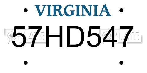 57HD547 Virginia License Plate