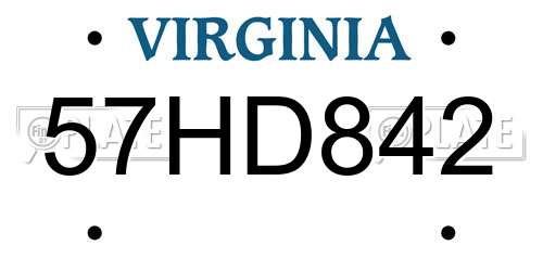 57HD842 Virginia License Plate