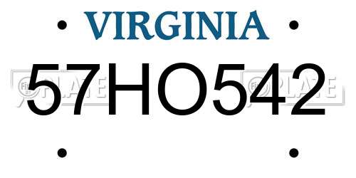 57HO542 Virginia License Plate