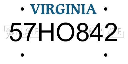 57HO842 Virginia License Plate