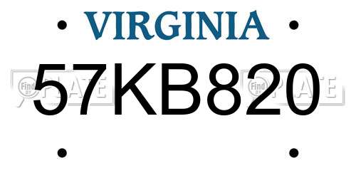 57KB820 Virginia License Plate