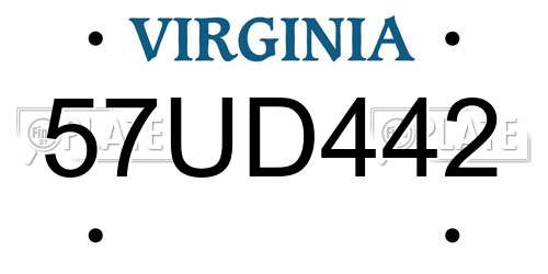 57UD442 Virginia License Plate