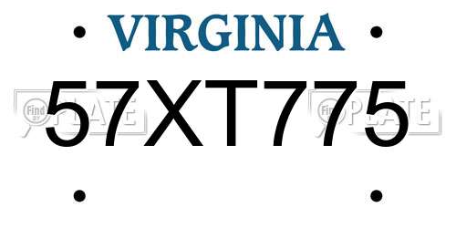 57XT775 Virginia License Plate