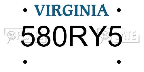 580RY5 Virginia License Plate