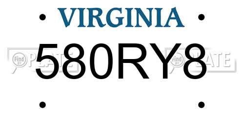 580RY8 Virginia License Plate