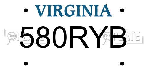 580RYB Virginia License Plate