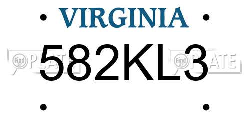 582KL3 Virginia License Plate