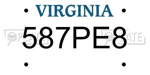 587PE8 Virginia License Plate