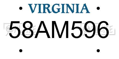 58AM596 Virginia License Plate