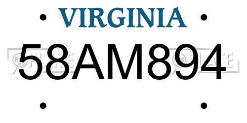 58AM894 Virginia License Plate