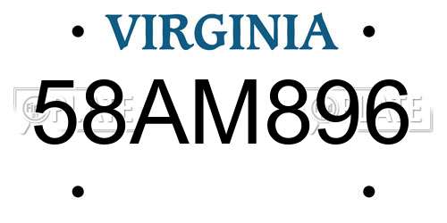 58AM896 Virginia License Plate