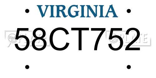 58CT752 Virginia License Plate
