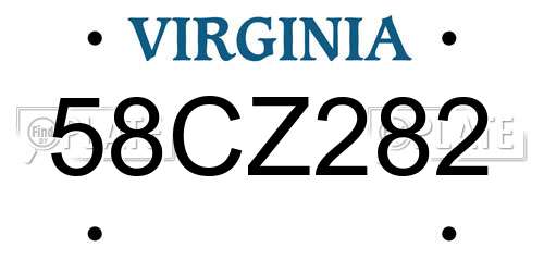 58CZ282 Virginia License Plate