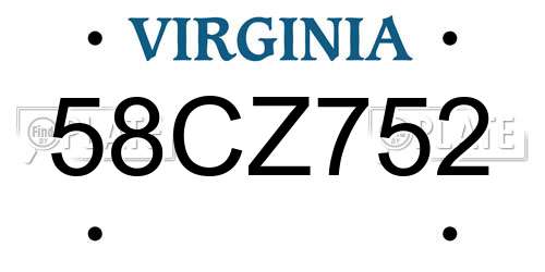 58CZ752 Virginia License Plate