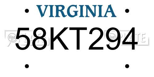 58KT294 Virginia License Plate