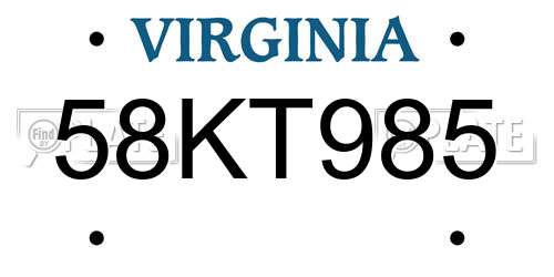 58KT985 Virginia License Plate