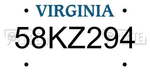 58KZ294 Virginia License Plate