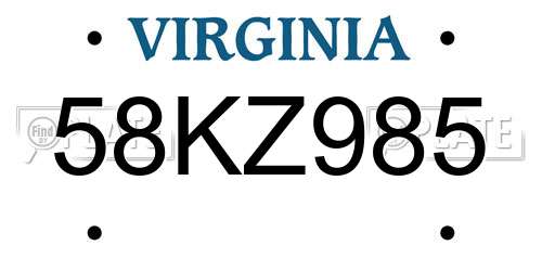 58KZ985 Virginia License Plate