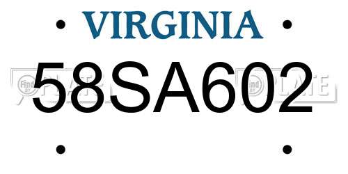 58SA602 Virginia License Plate