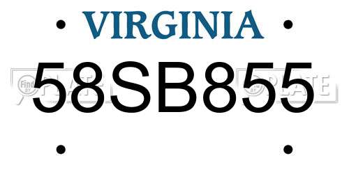 58SB855 Virginia License Plate