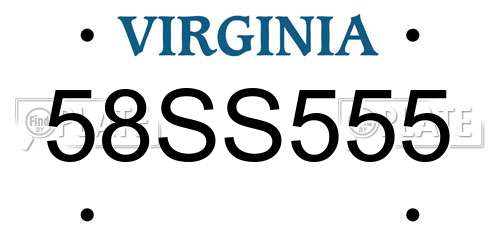 58SS555 Virginia License Plate