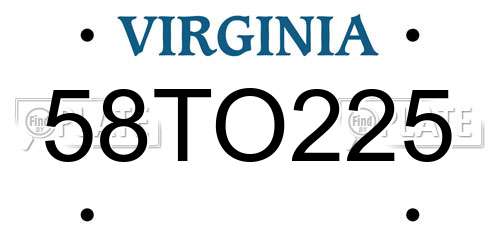 58TO225 Virginia License Plate