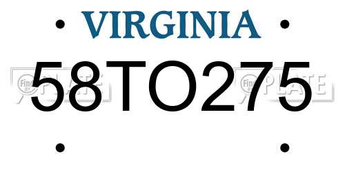 58TO275 Virginia License Plate