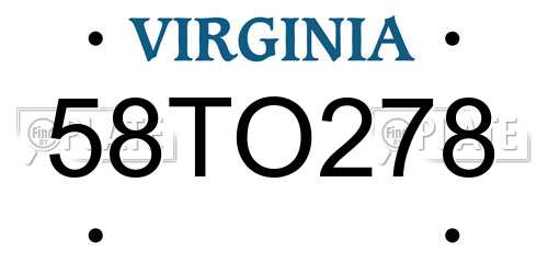 58TO278 Virginia License Plate