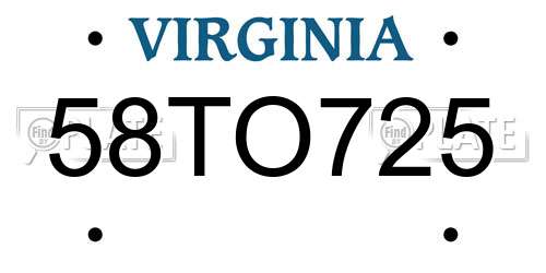 58TO725 Virginia License Plate