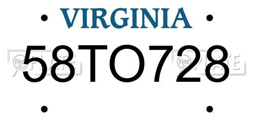58TO728 Virginia License Plate