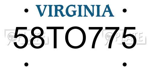 58TO775 Virginia License Plate