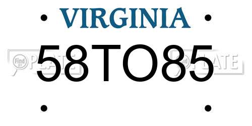 58TO85 Virginia License Plate