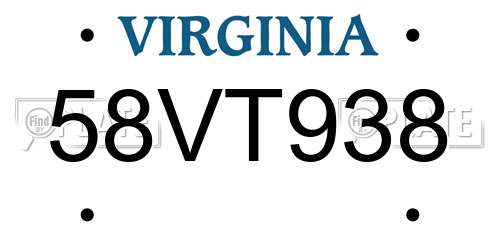 58VT938 Virginia License Plate