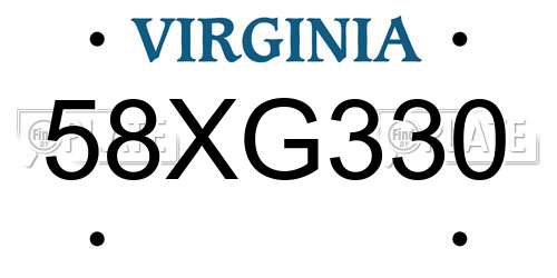 58XG330 Virginia License Plate