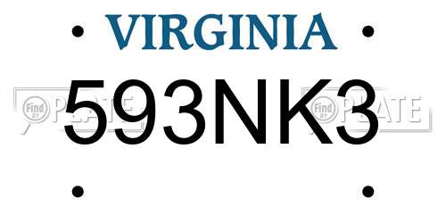 593NK3 Virginia License Plate
