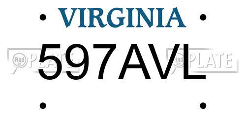 597AVL Virginia License Plate