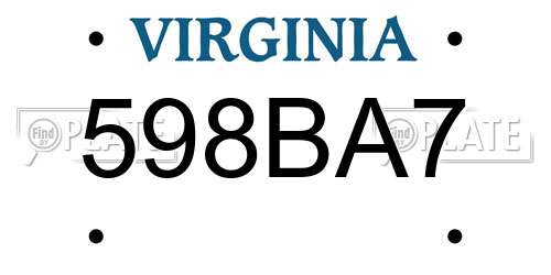 598BA7 Virginia License Plate