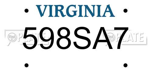 598SA7 Virginia License Plate