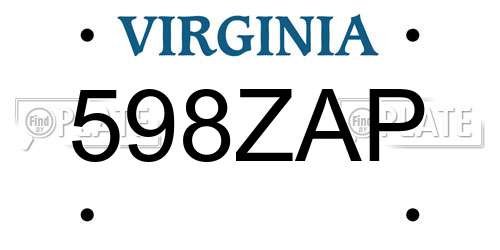 598ZAP Virginia License Plate